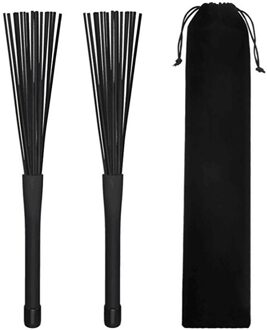 1 Paar Intrekbare Rubberen Handgrepen Jazz Drum Brushes Sticks Nylon 32Cm zwart