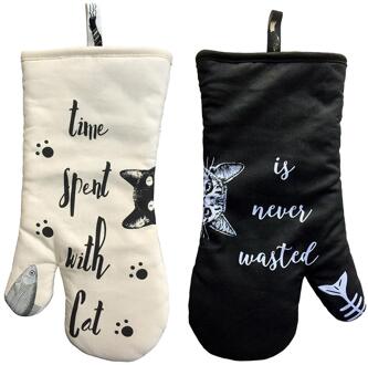 1 Paar Katoen Antislip Ovenwanten Keuken Magnetron Anti-Brandwonden Heatproof Verdikte Isolatie Handschoenen Mooie Kat Bakken gereedschap kat patroon