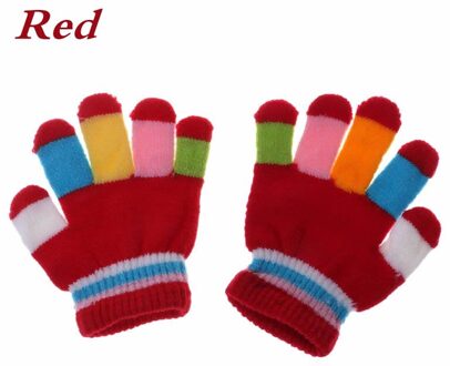 1 Paar Kids Handschoenen Volledige Vinger Warme Winter Kinderen Kleurrijke Streep Gebreide Jongens Meisjes Effen Handschoen Multi Kleur Elastische rood