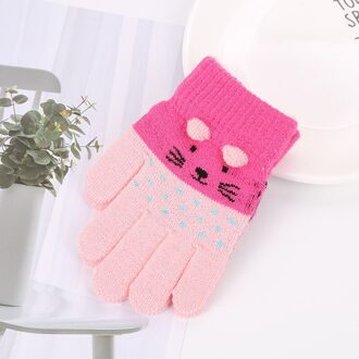 1 Paar Kinderen Kids Winter Warm Thicken Handschoenen Meisjes Jongens Peuter Leuke Kat Wanten Imitatie Kasjmier Vinger Handschoenen Voor 3-7Y 03