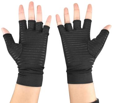 1 paar-Koper beklede Compressie Polyester fiber + Spandex Handschoenen Sport Half Vinger Ademend Elastisch Herstel Hand