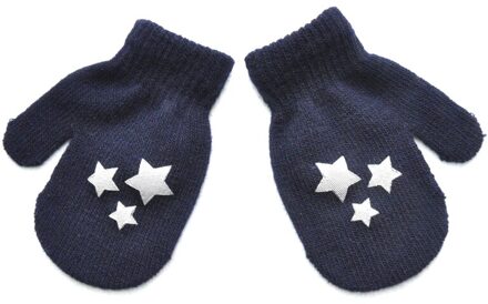 1 Paar Leuke Dot Ster Hart Patroon Wanten Jongens Meisjes Zachte Breien Warme Handschoenen Voor Kinderen Kids marine blauw 1