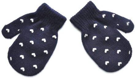 1 Paar Leuke Dot Ster Hart Patroon Wanten Jongens Meisjes Zachte Breien Warme Handschoenen Voor Kinderen Kids marine blauw 2