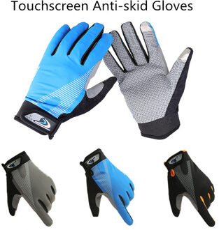 1 paar M/L/XL Fiets Handschoenen Volledige Vinger Anti-skid Touchscreen Mannen Vrouwen MTB Fiets Handschoenen fietsen Outdoor Ademend Zomer Wanten Blauw / M