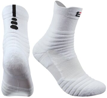 1 Paar Mannen Katoen Outdoor Sport Sokken Wandelen Hardlopen Fietsen Basketbal Handdoek Bodem Winter Sokken Comfortabele Schoenen wit