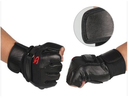 1 Paar Mannen Zwart Pu Leer Gewichtheffen Gym Handschoenen Workout Wrist Wrap Sport Exercise Training Fitness