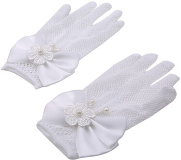1 Paar Meisjes Kids Wit Kant Faux Pearl Visnet Handschoenen Communie Bloem Meisje Bruid Party Ceremony Accessoires