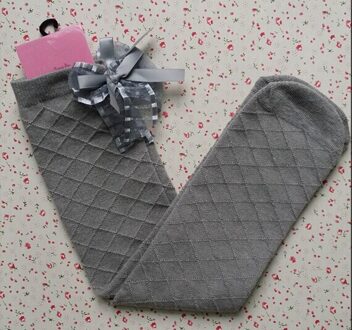 1 Paar Meisjes Sokken Knie Hoge Strik Plaid Stijl Kinderen Kids Oorzakelijk Elastische Sokken Effen Kleuren Voor 2-8 jaar Meisjes grijs