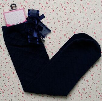 1 Paar Meisjes Sokken Knie Hoge Strik Plaid Stijl Kinderen Kids Oorzakelijk Elastische Sokken Effen Kleuren Voor 2-8 jaar Meisjes marine