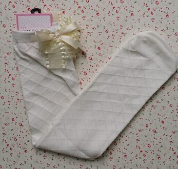 1 Paar Meisjes Sokken Knie Hoge Strik Plaid Stijl Kinderen Kids Oorzakelijk Elastische Sokken Effen Kleuren Voor 2-8 jaar Meisjes wit