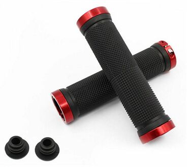 1 Paar Mtb Bike Stuur Grip Tpr Antislip Fiets Fietsen Handle Bar Grips Aluminium Rubber Grips Bar end Lock-Op Onderdelen Rood