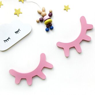 1 Paar Nordic Stijl Schattige Houten 3D Wimper Muursticker Decor Kinderen Kids Baby Kamer Achtergrond Muur Sticker Home Decoratie roze