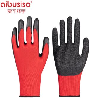 1 Paar Nylon Gebreide Rimpel Lijm Veiligheidshandschoenen Handen Bescherming Snijbestendige Duurzaam Ademend Rood Zwart Werkhandschoenen 12 Pairs