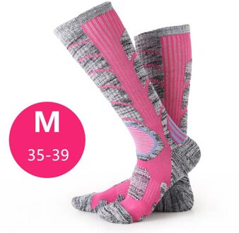 1 Paar Outdoor Skiën Sokken Warm Vocht-Absorberende Warm Knie Hoge Sport Sokken Skiën Snowboarden Gereedschap roos rood