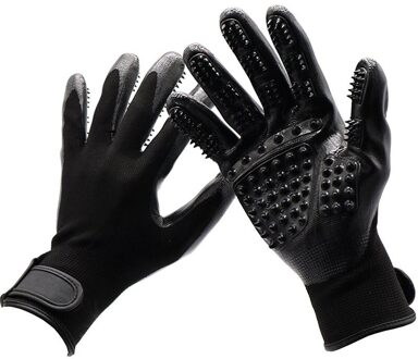 1 Paar Pet Grooming Handschoen Voor Hond Wol Handschoen Zachte Rubber Pet Hair Remover Hond Paard Kat Baden Massage Borstel handschoen Schoon Kam zwart