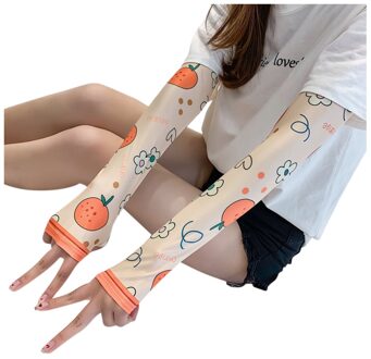 1 Paar Print Zon Arm Mouw Warmers Manchetten Uv Bescherming Arm Mouwen Print Handschoenen Zon Uv Cover Fietsen oranje