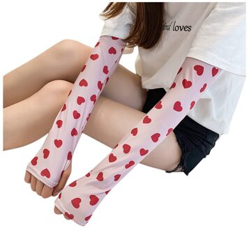 1 Paar Print Zon Arm Mouw Warmers Manchetten Uv Bescherming Arm Mouwen Print Handschoenen Zon Uv Cover Fietsen rood