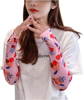 1 Paar Print Zon Arm Mouw Warmers Manchetten Uv Bescherming Arm Mouwen Print Handschoenen Zon Uv Cover Fietsen roze
