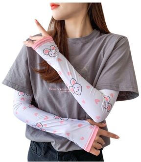1 Paar Print Zon Arm Mouw Warmers Manchetten Uv Bescherming Arm Mouwen Print Handschoenen Zon Uv Cover Fietsen wit