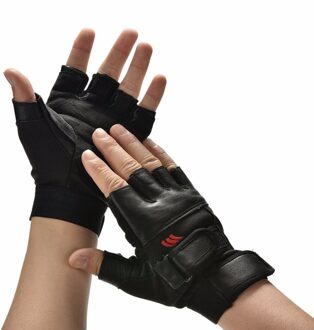1 Paar Pu Leer Gewichtheffen Gym Handschoenen Mannen Zwart Workout Wrist Wrap Sport Exercise Training Fitness