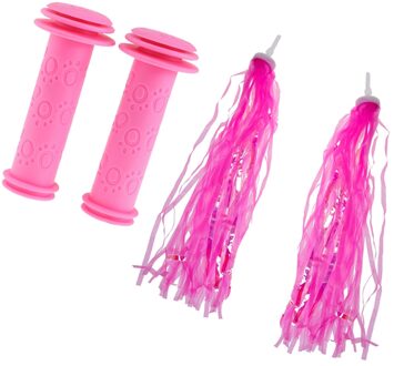 1 Paar Roze Fiets Non Slip Rubber Stuur Grip + Meisjes Fiets Streamers Driewieler Stuur Kwasten Voor Kids Fietsen decors
