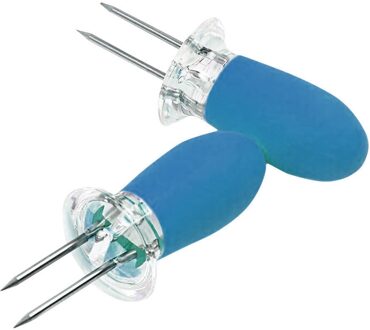 1 Paar Rvs Corn Barbecue Accessoires Grill Gereedschap Bbq Eten Spiesjes Vorken Party Grillen Keuken Bbq Gereedschap blauw