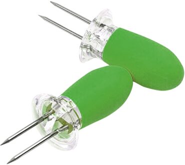 1 Paar Rvs Corn Barbecue Accessoires Grill Gereedschap Bbq Eten Spiesjes Vorken Party Grillen Keuken Bbq Gereedschap groen