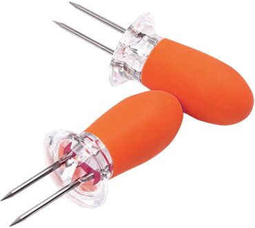 1 Paar Rvs Corn Barbecue Accessoires Grill Gereedschap Bbq Eten Spiesjes Vorken Party Grillen Keuken Bbq Gereedschap oranje
