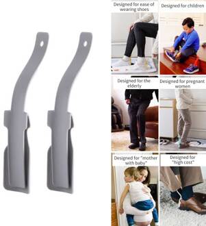 1 Paar Sok Slider Schoenlepel Lifting Helper Gebogen Lui Steel Op Off Flexibele Opknoping Draagbare Praktische Kids Volwassenen grijs