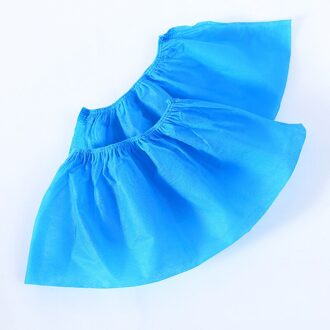 1 Paar Thicken Herbruikbare Elastische Schoen Cover Thuis Indoor Antislip Overschoenen Gasten Familie Studenten Niet-geweven Effen Kleur Voeten cover licht blauw