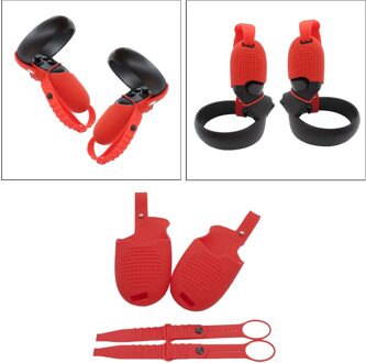 1 Paar Touch Controller Grip Cover + Verstelbare Pols Knuckle Band Voor Oculus Quest Rift S Anti-Throw rood