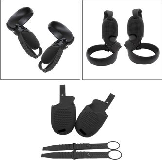 1 Paar Touch Controller Grip Cover + Verstelbare Pols Knuckle Band Voor Oculus Quest Rift S Anti-Throw zwart
