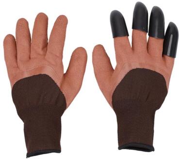 1 paar Tuin Handschoenen 4 Rechterhand Klauw Vingertop ABS Plastic Handschoenen Graven Planten Tuingereedschap Bruin