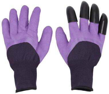 1 paar Tuin Handschoenen 4 Rechterhand Klauw Vingertop ABS Plastic Handschoenen Graven Planten Tuingereedschap Paars