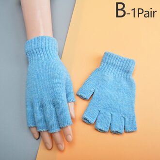 1 Paar Unisex Gebreide Stretch Elastische Warm Half Vinger Vingerloze Handschoenen Mannen Vrouwen Handschoen Voor Winter Warm Unisex Rijden Handschoenen Blauw