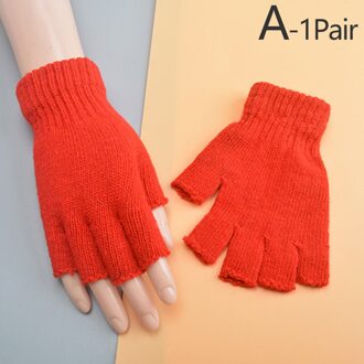 1 Paar Unisex Gebreide Stretch Elastische Warm Half Vinger Vingerloze Handschoenen Mannen Vrouwen Handschoen Voor Winter Warm Unisex Rijden Handschoenen Rood