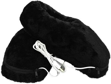 1 Paar Usb Elektrische Verwarming Slipper Winter Warm Pluche Schoenen Verwijderbare Elektrische Voet Warmer Praktische Kerstcadeau Voor Meisjes zwart