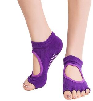 1 Paar Vijf Tenen Sokken Vrouwen Ronde Yoga Sokken Ballet Dansen Sokken Voor Vrouwen Deodorant Ademend En Van Zweet absorptie donker paars