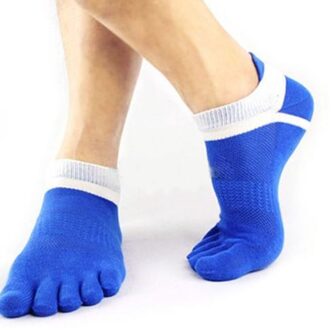 1 Paar Vijf Vinger Sokken Mannen Puur Katoen Sport Ademend Comfortabele Vormgeving Anti Wrijving Mannen Vijf vinger Sokken Blauw