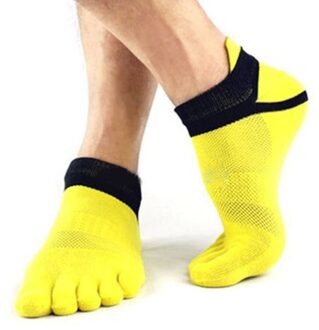 1 Paar Vijf Vinger Sokken Mannen Puur Katoen Sport Ademend Comfortabele Vormgeving Anti Wrijving Mannen Vijf vinger Sokken geel