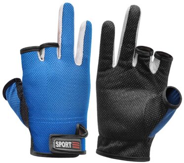 1 Paar Vissen Handschoenen 3 Cut Vingers Waterdicht Anti-Slip Outdoor Sport Wanten Outdoor Draagbare Vissen Carrying Blauw