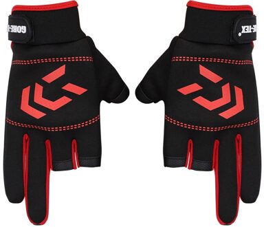 1 Paar Vissen Handschoenen Mannen Vrouwen Outdoor Vissen Anti-Slip 3 Cut Vinger Sport Vis Apparatuur Hengelen Sbr Ajustable handschoenen Rood