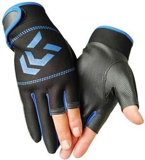 1 Paar Vissen Handschoenen Mannen Vrouwen Outdoor Vissen Anti-Slip 3 Cut Vinger Sport Vis Apparatuur Hengelen Sbr Handschoenen Blauw