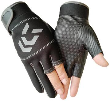 1 Paar Vissen Handschoenen Mannen Vrouwen Outdoor Vissen Anti-Slip 3 Cut Vinger Sport Vis Apparatuur Hengelen Sbr Handschoenen Grijs