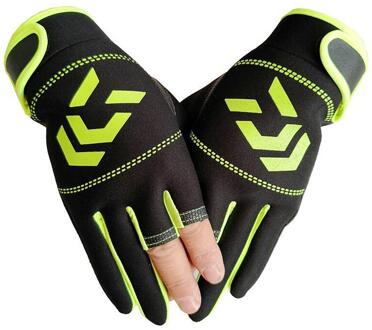 1 Paar Vissen Handschoenen Mannen Vrouwen Outdoor Vissen Anti-Slip 3 Cut Vinger Sport Vis Apparatuur Hengelen Sbr Handschoenen groen