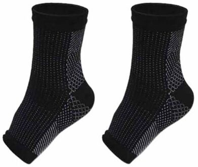 1 Paar Voet Compressie Mouw Anti Plantaris Ondersteuning Enkel Angel Sokken Sport Protector Basketbal Voetbal Enkel Ondersteuning Sok Zwart / M
