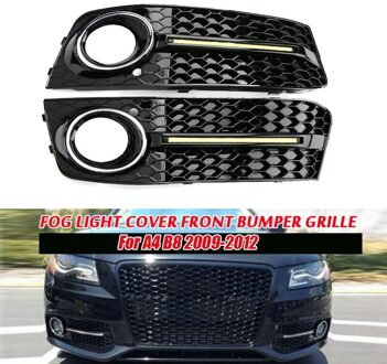 1 Paar Voorbumper Mistlamp Lamp Cover Roosters Grill Met Led Drl Dagrijverlichting Blauwe Lichten Voor-A4 b8