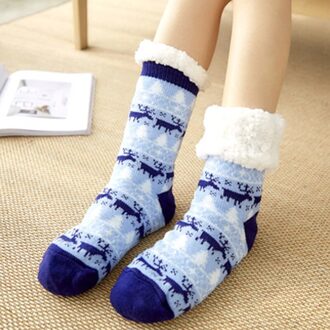 1 Paar Vrouwen Indoor Vloer Sokken Warm Stretchy Antislip Voor Winter Kerst Thuis B99 lucht blauw