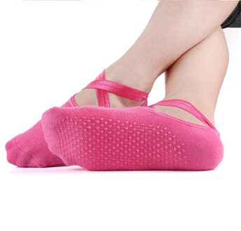 1 Paar Vrouwen Katoen Yoga Sokken Ballet Cross Bandjes Backless Pilates Sok Lady Antislip Sport Voet Boot Sokken dans Protector roos rood