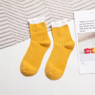 1 Paar Vrouwen Sokken Katoen Ademend Sokjes Gestreepte Mooie Ruche Sokken Korte Vrouwen Sokken Casual Grils Voet Sokken geel